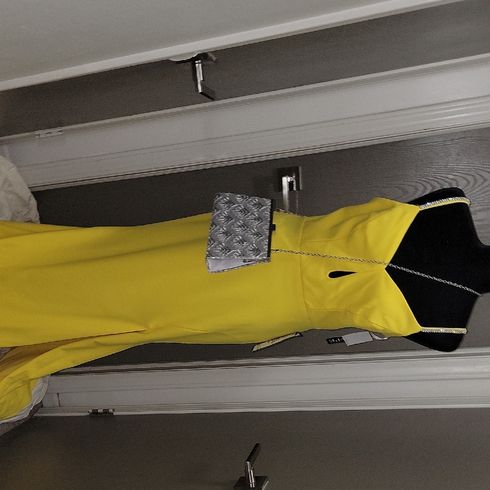 Xscape Yellow Prom Dress with Silver Accents